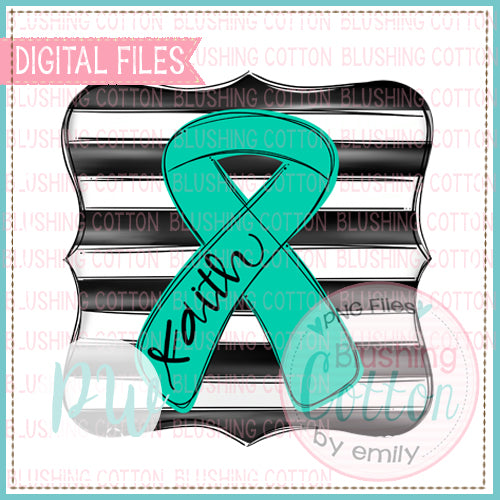 TEAL OVARIAN CANCER RIBBON WITH BLACK AND WHITE STRIPE BACKGROUND BCPW