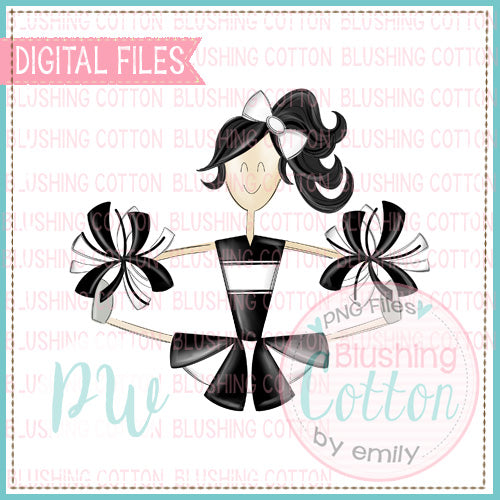 CHEERLEADER BLACK HAIR BLACK AND WHITE DESIGN    BCPW