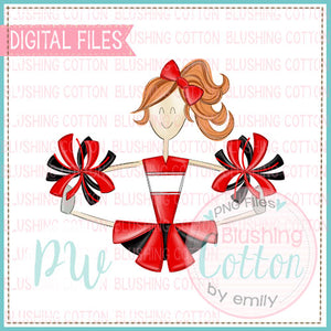 CHEERLEADER RED AND BLACK UNIFORM WITH RED HAIR DESIGN  BCPW