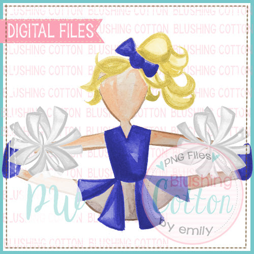 CHEERLEADER ROYAL BLUE AND WHITE UNIFORM WITH BLONDE HAIR WATERCOLOR DESIGN PNG DIGITAL FILE BCPW