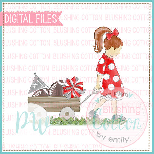 GIRL PULLING WAGON RED HAIR IN RED AND GREY DESIGN  BCPW
