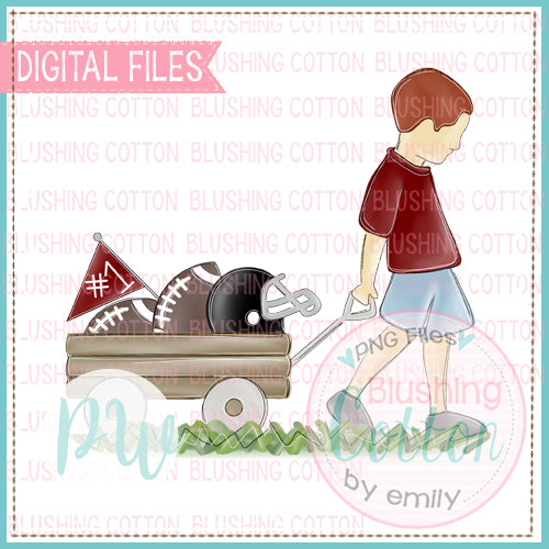 BOY PULLING WAGON RED HEADED MAROON AND WHITE DESIGN   BCPW