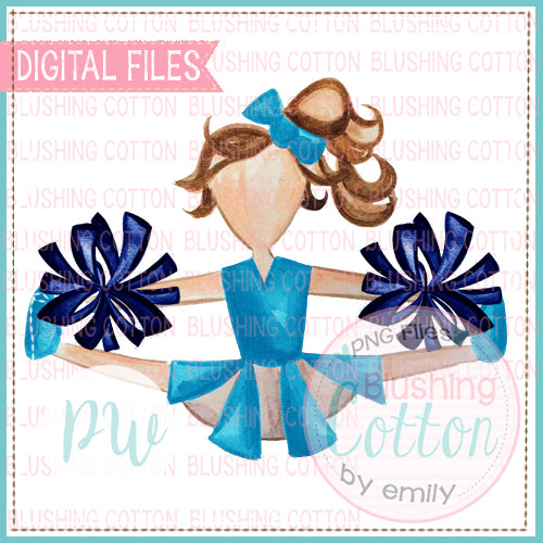 CHEERLEADER TEAL BLUE AND NAVY POMPOMS DESIGN WATERCOLOR PNG BCPW