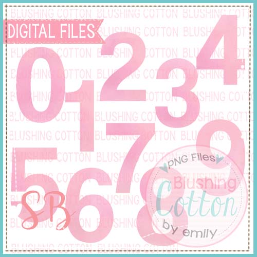 NUMBERS 0-9 PINK WATERCOLOR DESIGN SET BCSB