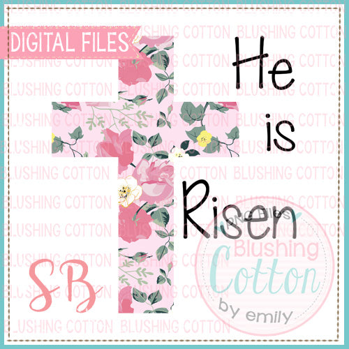 HE IS RISEN CROSS SHABBY CHIC  WATERCOLOR DESIGN BCSB