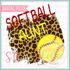 SOFTBALL AUNT LEOPARD PRINT BACKGROUND WATERCOLOR DESIGN BCSB