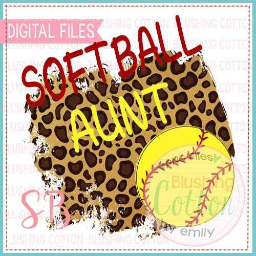 SOFTBALL AUNT LEOPARD PRINT BACKGROUND WATERCOLOR DESIGN BCSB