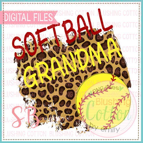 SOFTBALL GRANDMA LEOPARD PRINT BACKGROUND WATERCOLOR DESIGN BCSB