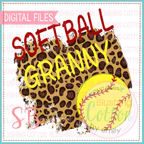 SOFTBALL GRANNY LEOPARD PRINT BACKGROUND WATERCOLOR DESIGN BCSB