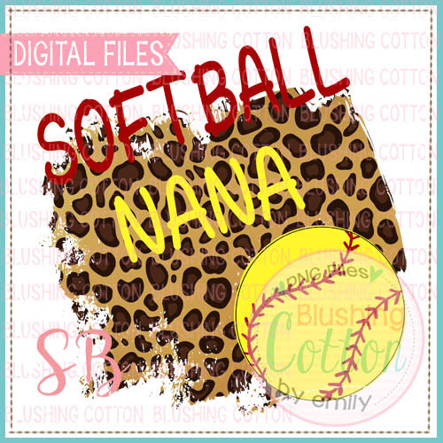 SOFTBALL NANA LEOPARD PRINT BACKGROUND WATERCOLOR DESIGN BCSB