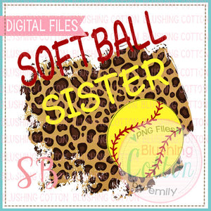 SOFTBALL SISTER LEOPARD PRINT BACKGROUND WATERCOLOR DESIGN BCSB