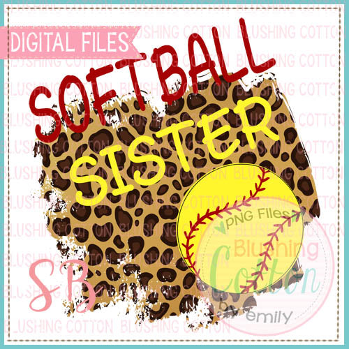 SOFTBALL SISTER LEOPARD PRINT BACKGROUND WATERCOLOR DESIGN BCSB