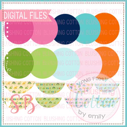 DINOSAUR GIRLS CIRCLE BACKGROUNDS WITH MIX AND MATCH NAME PLATES BUNDLE BCSB