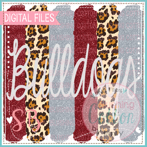 BULLDOG WITH MAROON GRAY GLITTER LEOPARD PRINT BRUSH STROKE BCSB