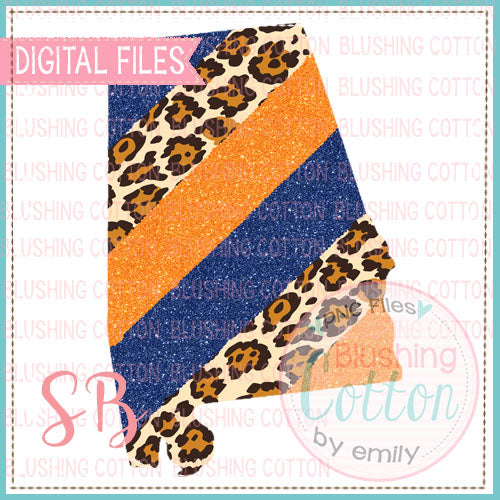 ALABAMA BLUE AND ORANGE GLITTER LEOPARD PRINT BRUSHSTROKE  BCSB