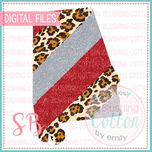 ALABAMA CRIMSON RED AND GRAY GLITTER LEOPARD PRINT BRUSHSTROKE  BCSB