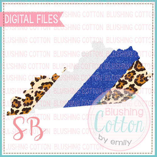 KENTUCKY BLUE WHITE GLITTER LEOPARD PRINT BRUSHSTROKE  BCSB