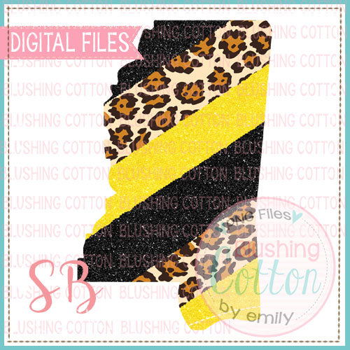 MISSISSIPPI BLACK YELLOW GLITTER LEOPARD PRINT BRUSHSTROKE  BCSB