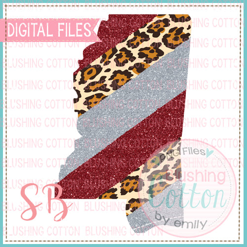 MISSISSIPPI MAROON AND GRAY GLITTER LEOPARD PRINT BRUSHSTROKE  BCSB