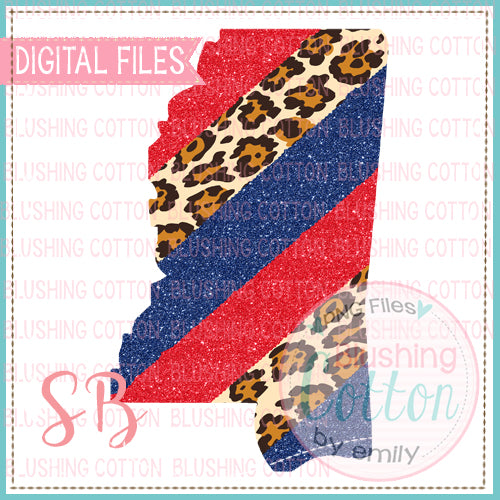 MISSISSIPPI RED AND BLUE GLITTER LEOPARD PRINT BRUSHSTROKE  BCSB