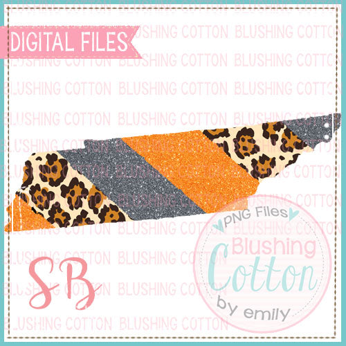 TENNESSEE ORANGE AND SMOKEY GRAY GLITTER LEOPARD PRINT BRUSHSTROKE