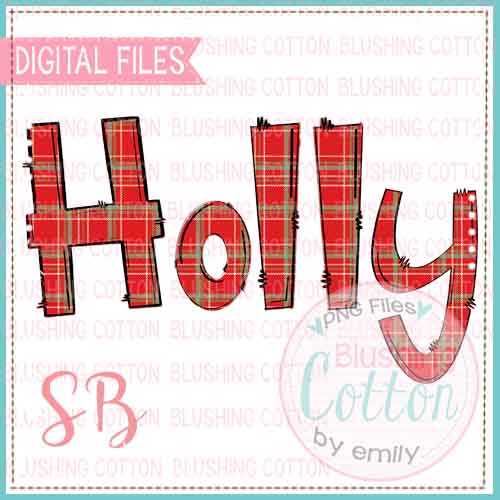 HOLLY RED PLAID WORD ART  BCSB