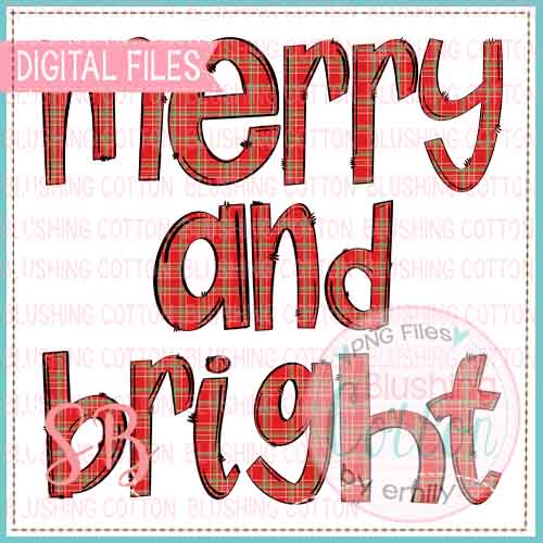 MERRY AND BRIGHT RED PLAID WORDART  BCSB