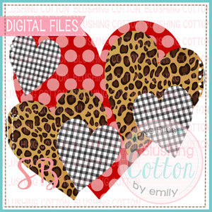 MULTICOLORED RED PINK POLKA DOT HEART GROUP WATERCOLOR DESIGN BCSB