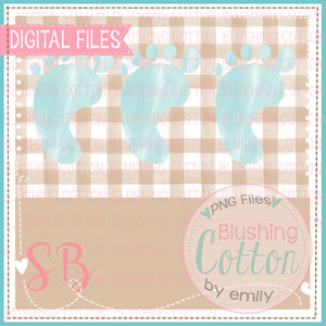BABY FEET BLUE WITH KHAKI CHECK BACKGROUND WITH NAME PLATE WATERCOLOR DESIGN BCSB