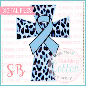 Lt Blue Cheetah Cross with Awareness Ribbon PNG Watercolor Design    BCSB
