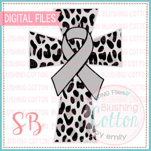 Grey Cheetah Cross with Grey Awareness Ribbon PNG Watercolor Design   BCSB