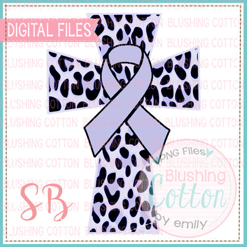 Lt Purple Cheetah Cross with Awareness Ribbon PNG Watercolor Design   BCSB