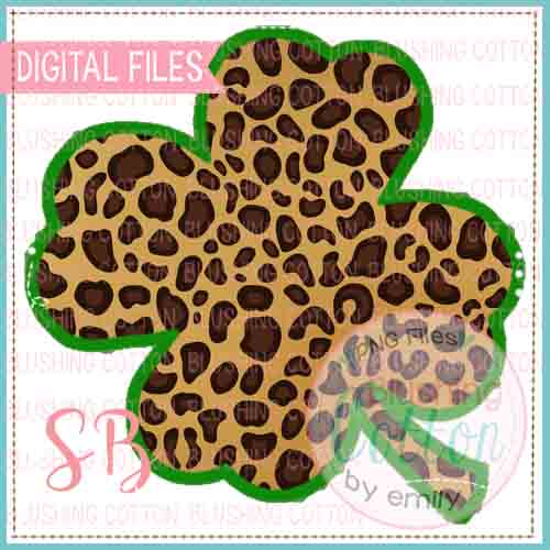 Leopard Print Clover With Green Outline Watercolor PNG Design    BCSB