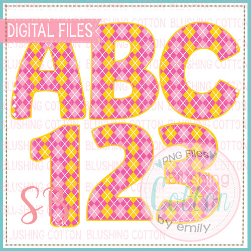 PINK AND YELLOW ARGYLE ALPHA AND NUMBER BUNDLE   BCSB