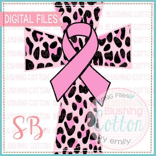 PINK CHEETAH CROSS WITH BREAST CANCER AWARENESS RIBBON   BCSB