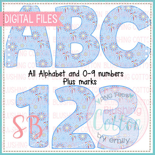 RED WHITE AND BLUE FIREWORKS SHOWER ALPHA AND NUMBER BUNDLE  BCSB