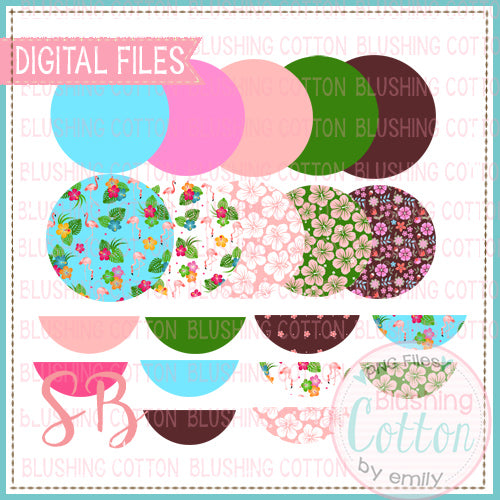 TROPICAL FLORAL BACKGROUND WITH NAME PLATES MIX AND MATCH CIRCLE BUNDLE SET 1 BCSB