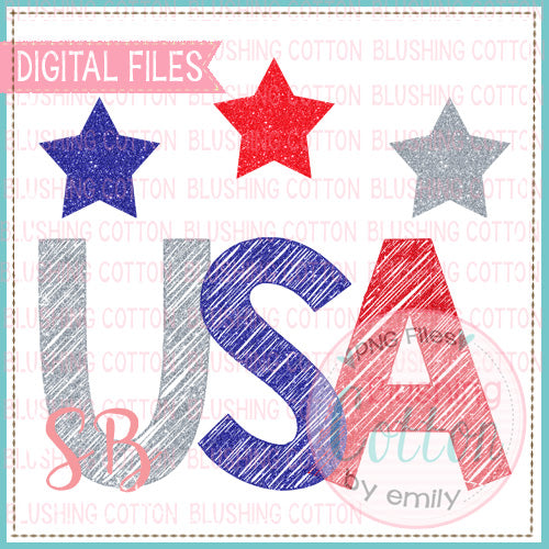 USA WITH GLITTER WITH STARS RED WHITE BLUE BCSB