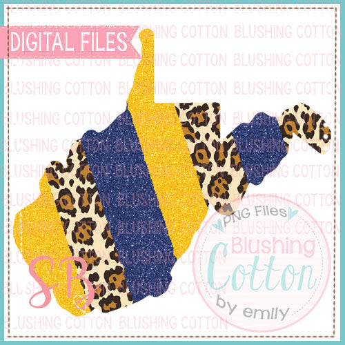 WEST VIRGINIA GOLD NAVY GLITTER LEOPARD PRINT DESIGN  BCSB