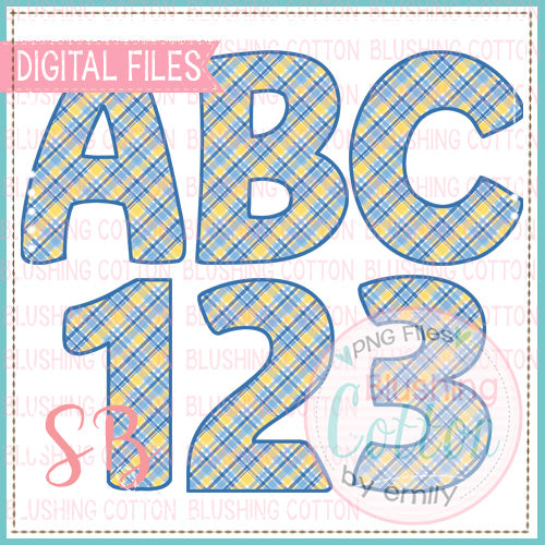 YELLOW BLUE PLAID ALPHA AND NUMBER BUNDLE  BCSB