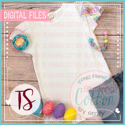 BB BLANKS WHITE SHORT SEEVE RUFFLE TOP WITH EASTER ACCENT 2 FLAT LAYS  BCTS