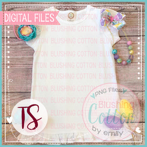BB BLANKS WHITE RUFFLE SHORT SLEEVE TOP WITH EASTER ACCENTS 2 FLAT LAY BCTS
