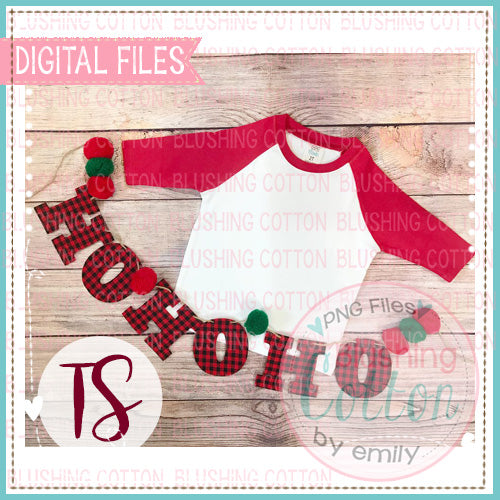 ARB RED RAGLAN CHILDS SHIRT WITH HO HO HO BANNER MOCK UP FLAT LAY PHOTO BCTS