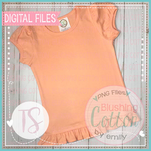 BB BLANKS RUFFLE PUFF SHORT SLEEVE PEACH TOP WITH LIGHT BACKGROUND FLAT LAY BCTS
