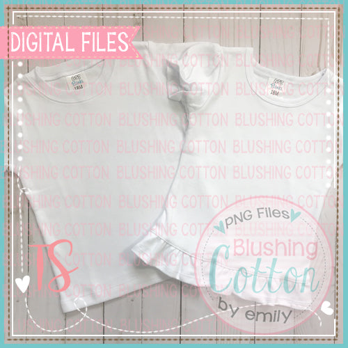 DIGITAL FILE ONLY  ARB TEE SHIRT BOYS WHITE SHORT SLEEVE PLAIN and GIRLS RUFFLE BOTTOM PUFF SLEEVE ARB TOP MOCK UP  BCTS