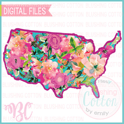 WATERCOLOR FLORAL UNITED STATES OF AMERICA DESIGN  BCBC