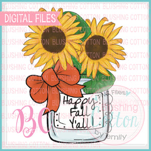 Happy Fall Yall Sunflower in Mason Jar Design   BCBC