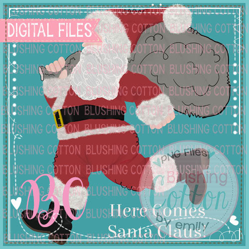 HERE COMES SANTA CLAUS RUNNING JOGGING WITH BACKGROUND DESIGN   BCBC