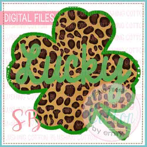Leopard Print Clover with Green Outline with Lucky Watercolor PNG Design   BCSB