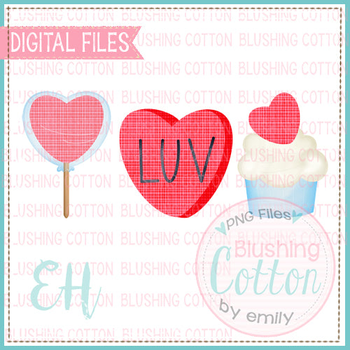 Red Plaid Valentine Sweets Trio PNG Watercolor Design   BCEH
